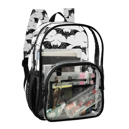 Halloween Black Bats Clear Backpack PVC Transparent Backpack Lightweight Book Bags Capacity Clear Bag for Boys Girls - color: White