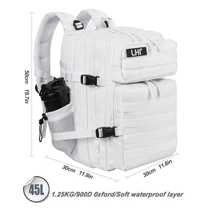 LHI Military Tactical Backpack for Men and Women 45L Army 3 Days Assault Pack Bag Large Rucksack with Molle System - White - color: 2.1 White(white Zipper)