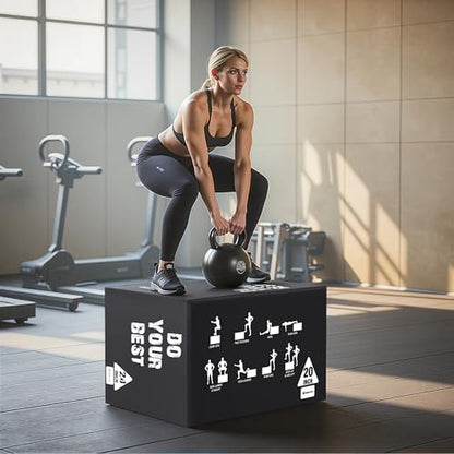 Zoomster 3-in-1 Foam Plyometric Jump Box for Home Gym Jump Training, HIIT, MMA, Weighted Stepup, Push Press and Strength Training - style: 16 X 20 X 24inch / 10lbs