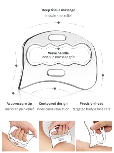 2-in-1 Stainless Steel Gua Sha Massage Tool Set, Muscle Scraper & IASTM Tools for Soft Tissue Mobilization, Myofascial Release, Body Skin Massage, Physical Therapy Sore Muscle Relief with Travel Pouch
