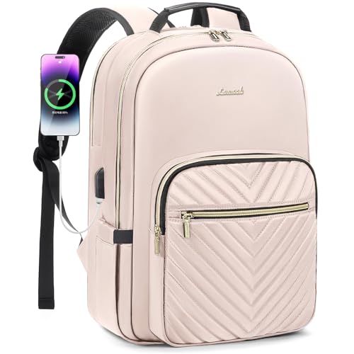 LOVEVOOK Laptop Backpack for Women 15.6 inch,Cute Womens Travel Purse,Professional Computer Bag,Waterproof Work Business College Teacher Bags Carry on with USB Port,Nude - color: Nude, size: 15.6 inch