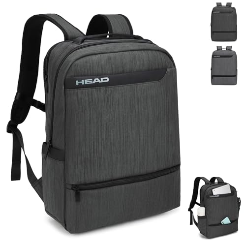 HEAD Business 17.3 inch Laptop Backpack for Men, Waterproof Travel Backpacks with Trolley Sleeve, Large Carry On Business Bag in 8 Pockets, Independent Laptop Compartment Bag for Work/Commute/College - color: Black