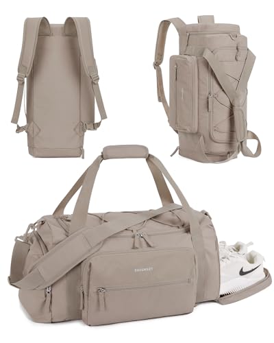 BAGSMART 4-IN-1 Gym Bag for Women Men, TSA Lightweight Duffle Bag for Travel with Shoe Compartment & Wet Pocket, 22L/30L/38L Tactical Backpack with 40oz Water Bottle Holder - color: A-Light tan