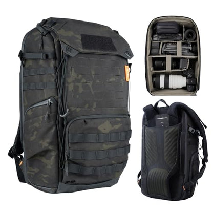 PGYTECH OneMo TAC 35L Tactical Camera Backpack, Waterproof DSLR/SLR/Mirrorless Photography Camera Bag with 15.6" Laptop Sleeve, Tripod Holder & Rain Cover (Dark Night Camo) - color: Dark Night Camo, size: 35L