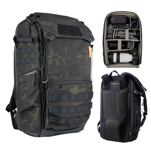 PGYTECH OneMo TAC 35L Tactical Camera Backpack, Waterproof DSLR/SLR/Mirrorless Photography Camera Bag with 15.6" Laptop Sleeve, Tripod Holder & Rain Cover (Dark Night Camo) - color: Dark Night Camo, size: 35L