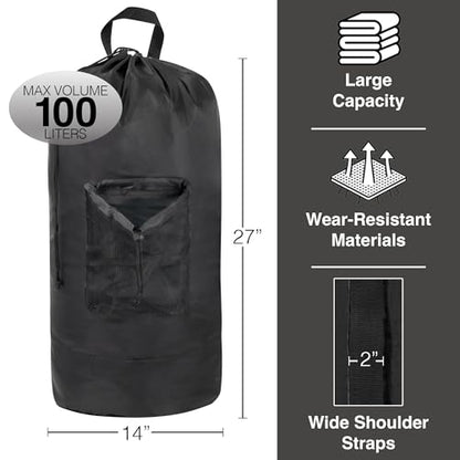Laundry Bag Backpack with Shoulder Straps and Mesh Pocket Laundry Backpack Large Portable Laundry Hamper for College Laundromat Apartment with Drawstring Closure, Adjustable Back Straps (Black) - color: Charcoal Black