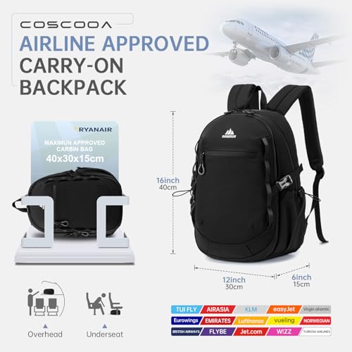40x30x15cm Personal Item Travel Backpack,16"x12"x6" Small Carry-On Bag 20L, Flight-Approved Underseat Luggage, Mochila de Viaje,Cabin-Size Lightweight Backpack for Men & Women - color: Grey