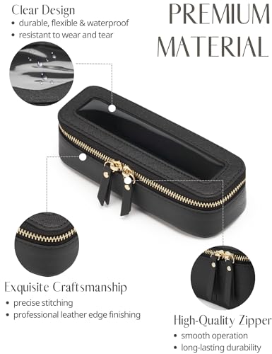 Popvibe Makeup Brush Travel Case Slim Makeup Bag for Women Clear Cosmetic Bag Cute Makeup Case Black Toiletry Bag for Traveling Transparent Car Makeup Bag Aesthetic Makeup Brush Bag - color: Black, style: Slim Sleek
