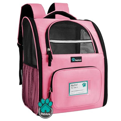 PetAmi Dog Backpack Carrier for Small Medium Dogs Large Cats up to 18 lbs, 2 Side Entry, Structured No-Collapse Frame, Airline Approved Ventilated Pet Backpack for Hiking Camping Travel Vet, Pink - color: Pink