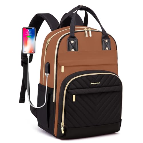 Laptop Backpack for Women Work Bag - 15.6 inch Travel Backpack with USB Charger College Bookbag Waterproof Business Computer Backpack Anti-theft Casual Backpacks for Nurse Teacher Black Brown - color: 41-black Brown, size: 15.6 Inch