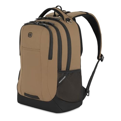 SWISSGEAR Cecil 18-Inch Laptop Backpack Fits 16-Inch Laptop, Travel Daypack with Organizer Pockets, Water Bottle Holders & Padded Straps – Pastel Brown/Black - color: Pastel Brown/Black