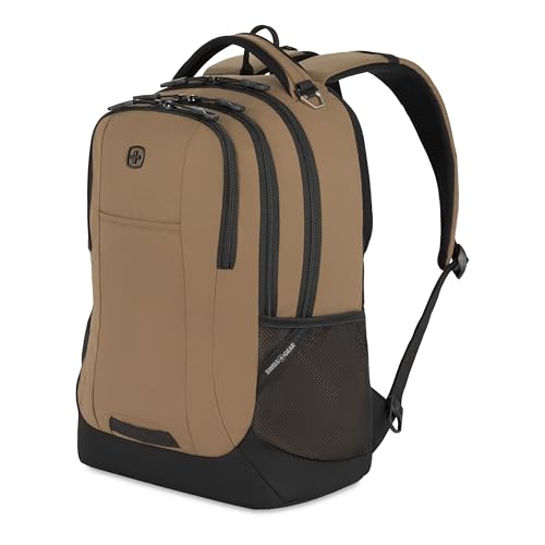 SWISSGEAR Cecil 18-Inch Laptop Backpack Fits 16-Inch Laptop, Travel Daypack with Organizer Pockets, Water Bottle Holders & Padded Straps – Pastel Brown/Black - color: Pastel Brown/Black