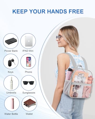Clear Backpack for Stadium Events, 12x12x6 Small Clear Plastic bag with Reinforced Straps for Game Security Festival Concert - color: Silver