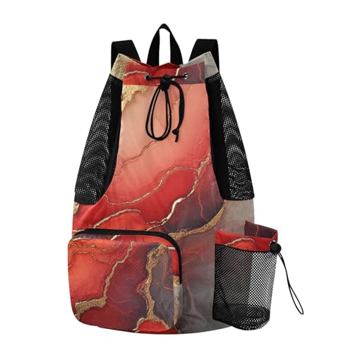 Drawstring Backpack Gym Sackpack With Pockets Cinch Pack Dry Wet Separation Marble Red Neutral - color: Color 27