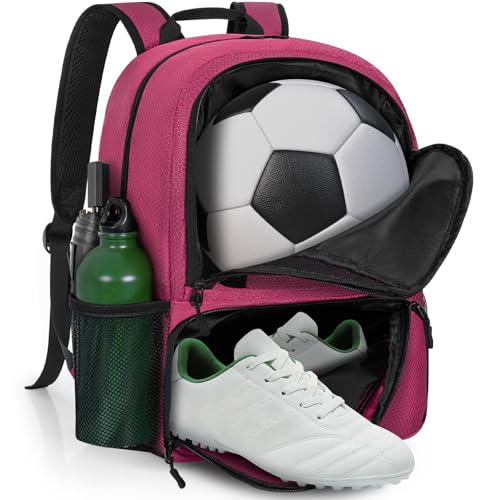 GMAK Soccer Backpack for Youth, Soccer Bag with Ball/Shoe Compartment for Football/Basketball/VB, Lightweight Training Pack - color: Pink