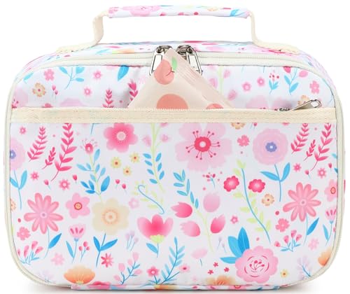 LEDAOU Lunch Bag Kids Lunch Box Girls Boys Insulated Lunch Bag Reusable Lunchbox for School Picnic Hiking Daycare - color: Colorful Flowers