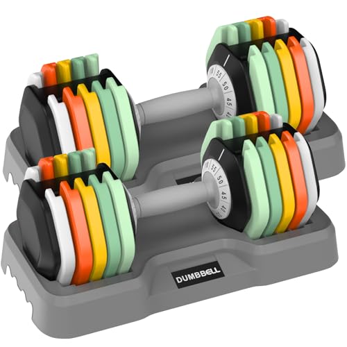25/55 lbs Pair Adjustable Dumbbell Set, Adjust Dumbbell Weight for Exercises Pair Dumbbells for Men and Women in Home - color: 55lbs-Colorful-Pair