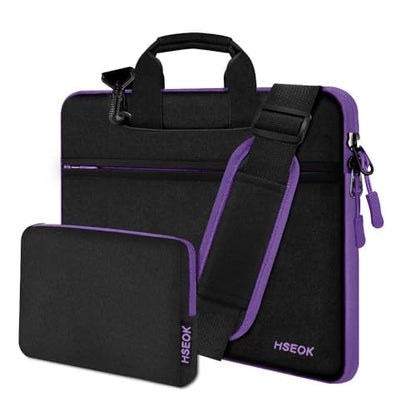 Hseok Laptop Shoulder Bag 13-14 inch with Small Case,Black-purple - color: Black-purple, size: 13"-14"