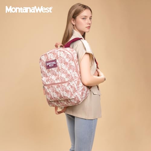 Montana West Backpack for Women Men 2 PCS Lightweight College Bookbags Casual Daypack Backpacks for Commute & Travel - color: Western Pink