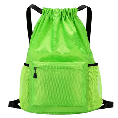 Tygelluis Drawstring Backpack, Waterproof Gym Bag with Water Bottle Pocket for Women Men, Pull String Sport Bag for Swim, Soccer and Basketball,Green - color: Green1