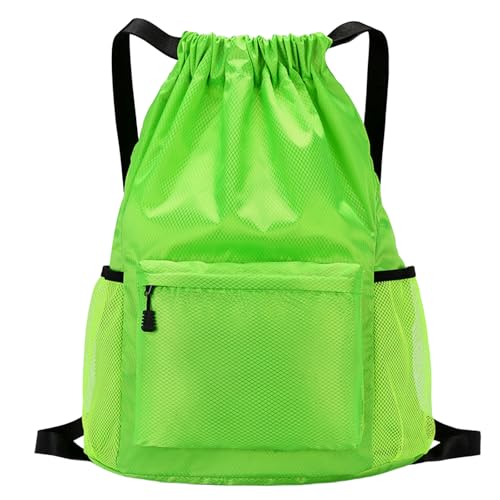 Tygelluis Drawstring Backpack, Waterproof Gym Bag with Water Bottle Pocket for Women Men, Pull String Sport Bag for Swim, Soccer and Basketball,Green - color: Green1