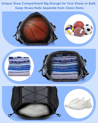 BROTOU Soccer Bags, Football Backpack, Volleyball Bag, Drawstring Soccer Backpack with Ball and Shoe Compartment - color: Dark Gray