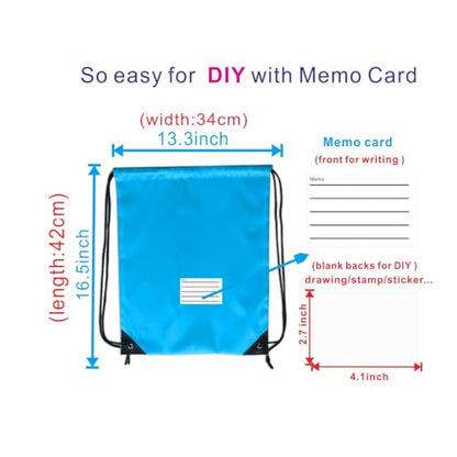 Drawstring Backpack Bulk 30 Packs Draw String Bags for Gym Sports Trip Pedestrianism Cinch Sack DIY for Women Men with Memo Card(sky blue light blue) - color: Sky Blue