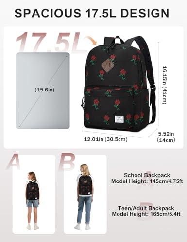 VASCHY Backpack for School, Lightweight Water Resistant Bookbag Casual Daypack for Women/Teen Girls Roses - color: Z-roses