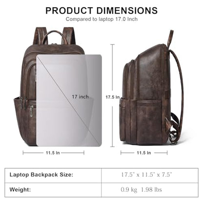 Shrrie Leather 17 inch Laptop Backpack for Women, Large Travel Backpack Purse for Casual Daypack College Work Bag - color: Coffee