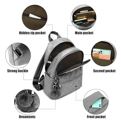 TANTOMI Mini Backpack Purse for Women Lightweight Small Backpack Purse Travel bookbag with Pom - color: Gray