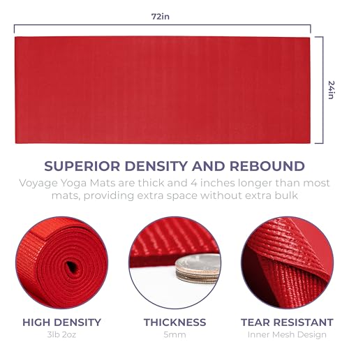 Voyage Yoga Mat, 6 Pack, 72" x 24" Professional Studio and Gym Bulk Yoga Mats, 5mm Thick, Durable, Anti-Tear, Non Slip Fitness and Exercise Mats - color: Red