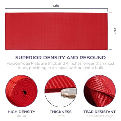 Voyage Yoga Mat, 6 Pack, 72" x 24" Professional Studio and Gym Bulk Yoga Mats, 5mm Thick, Durable, Anti-Tear, Non Slip Fitness and Exercise Mats - color: Red