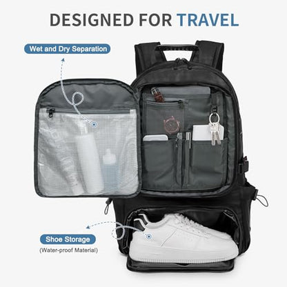 Travel Backpack 45L TSA Approved Carry on Backpack with Shoe Compartment & Wet/Dry Separation, Laptop Bag Fits 18.4 Inch Computer, Water Resistant Backpack for Men Women, Black - color: Expandable Black