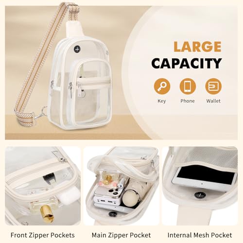 MOONBABY Clear Bag for Stadium Events, Clear Backpack Purse for Women Waterproof TPU Crossbody Fanny Pack | for Stadium Events - color: Leather White