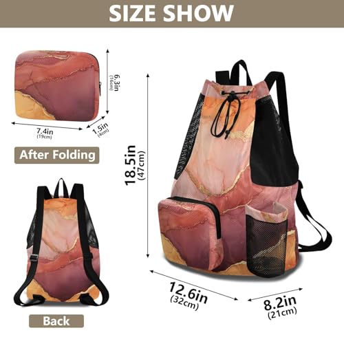 Drawstring Gym Bags For Men Women Sports Bag With Pockets String Back Pack Dry Wet Separation Marble Peach Burgundy - color: Color 22