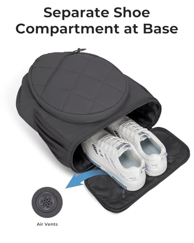 Drawstring Tennis Backpack, Puffer Tennis Racket Bag with Shoe Compartment & Wet Pocket Gym Bag for Women, Suitable for Pickleball Tennis Badminton - color: Grey