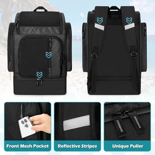 Fasrom Mesh Beach Backpack with Insulated Cooler Compartment, Wet Dry Separation Beach Bag, Large Capacity Tote for Swim - color: Black