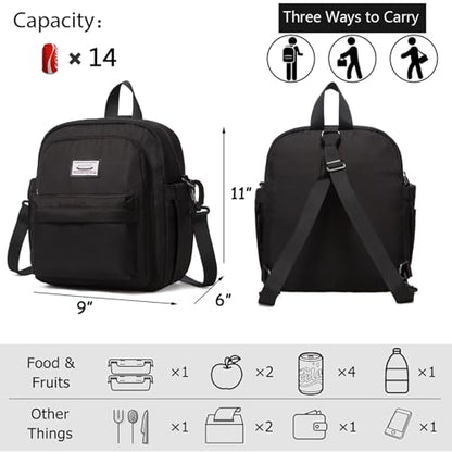 Insulated Lunch Bag Backpack for Women, Small Crossbody Sling Insulated Tote, Convertible Lunch Cooler Box for Work - Black - color: Black-02
