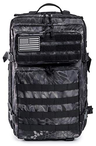 QT&QY 45L Military Tactical Backpacks Molle Army Assault Pack 3 Day Bug Out Bag Hiking Treeking Rucksack… - color: 2.2 Pythons Grain Black