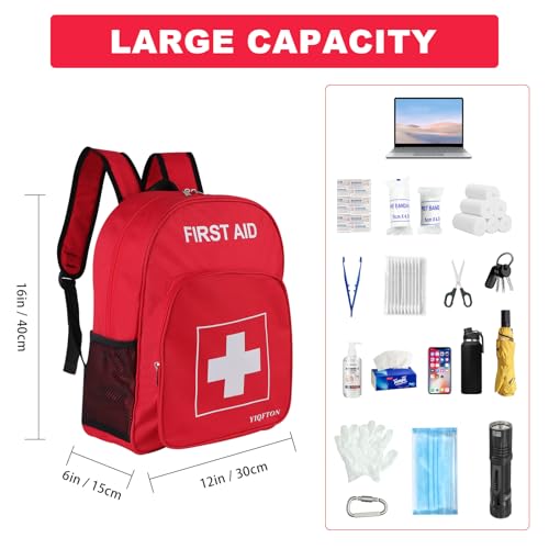 First Aid Backpack Empty, Red Waterproof Emergency Backpack, Portable Large Capacity Empty Medical First Aid Bag for Car Home Office Outdoor Travel Hiking Camping - color: Red3