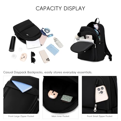 BAGOK Lightweight Nylon Backpack for Women & Men – Foldable, Large Capacity, Ideal for School, Travel & Work - color: Black