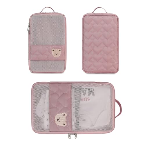 Baby Diaper Bag Organizer Pouches - 2 Pack Waterproof Pod Hanging Diaper Bag Cute Bear Mesh Bag Reusable, Washable or Baby Cloth Diapers (Green&Pink) - color: Green&Pink