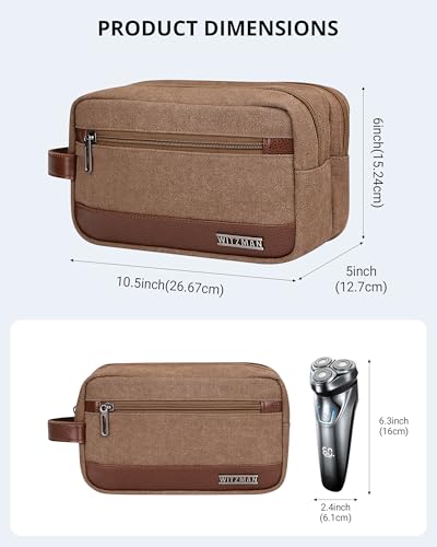 WITZMAN Canvas Toiletry Bag for Men Travel Toiletries Dopp Kit Multi-pocket - color: Brown