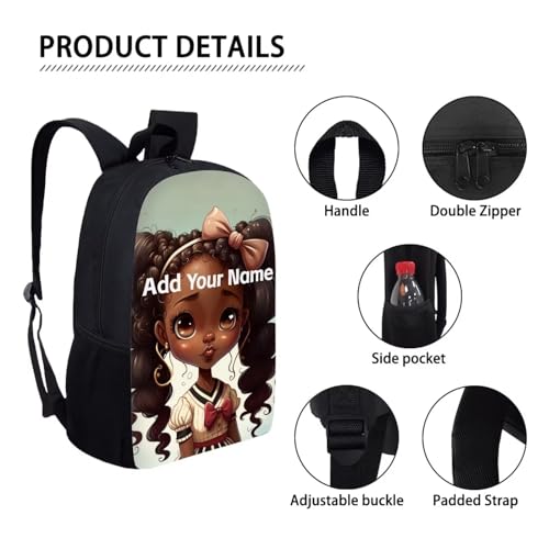 African Bookbag for Girls 10-12/4-6 Personalized Backpack for School Kids 2 Grade/3Rd Grade Custom Name Book Bag Student School Bag - color: African Black Girl-19
