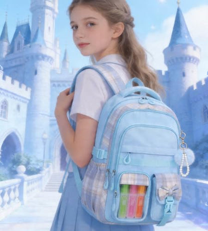 Girls Backpack, 17-Inch Bookbag for Middle & Elementary School, Kawaii Kids Backpack for Girls Ages 6-12(Blue) - color: Blue