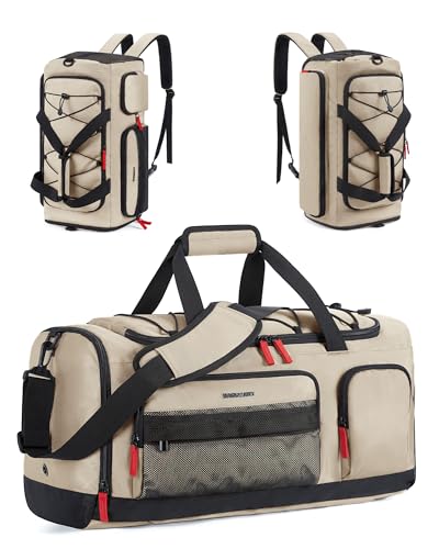 BAGSMART Gym Bag for Women & Men, 35L/63L Sports Travel Duffel Backpack with Shoe Compartment Laptop Compartment, Water Resistant Carry On Weekender Bag for Airplane - color: Khaki, size: 35 L Medium