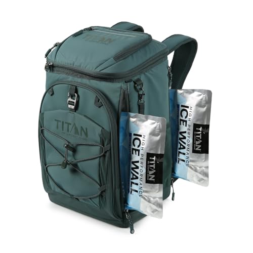 Titan Deep Freeze Ice Wall Backpack Cooler 30 Can Cooler Bag with Ice Packs - color: Deep Forest Green