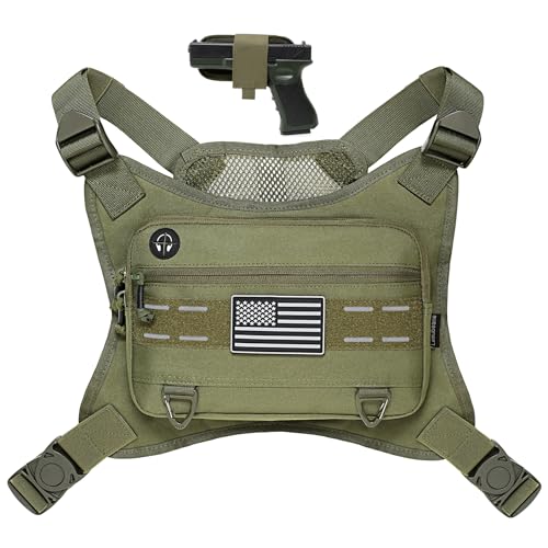 Sports Chest Pack for Men Front Chest Bag Fits Most Pistols Chest Pouch Harness for Running, Hiking, Workouts - color: OD Green