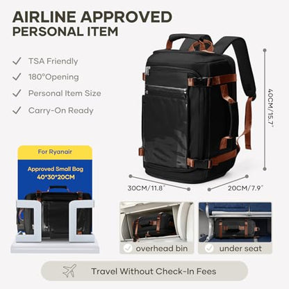 coofay Travel Backpack for Women Men, Carry on Backpack for Airplanes - color: Black With Brown