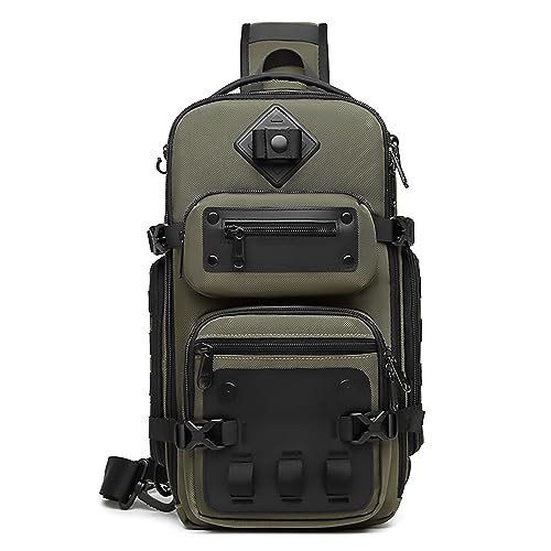 OZUKO Tactical Backpack Chest Sling Bags for Men, Waterproof Crossbody Shoulder Daypack for Outdoor Walking Hiking Trekking (Military) - color: Military